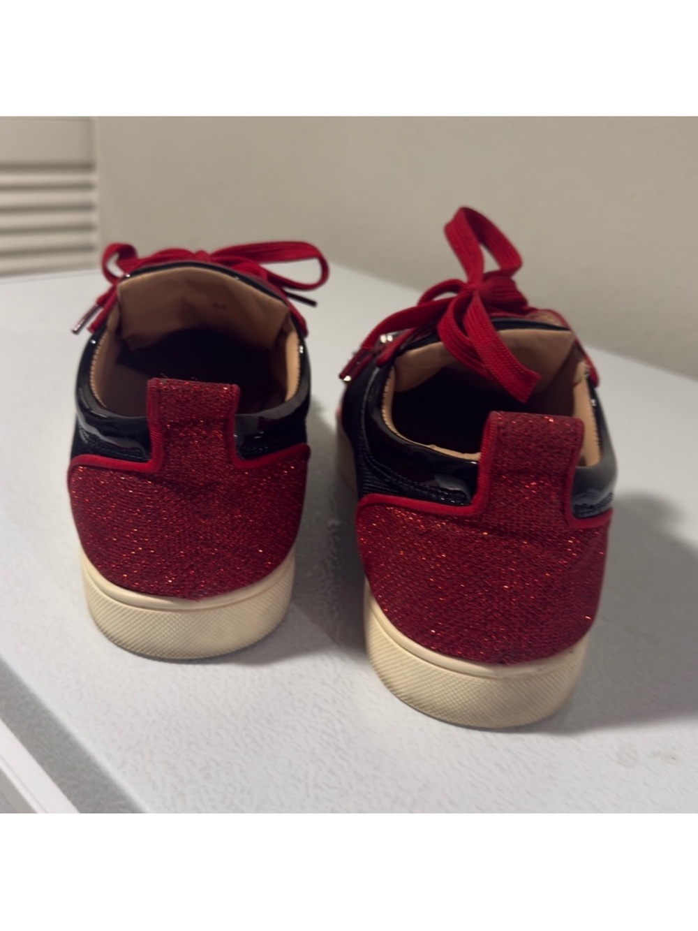 Christian Louboutin Black and Red Spiked Low-Top Sneakers - Picture 4 of 6